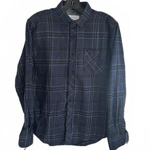 Rue Saint-Patrick Montreal Men's Fleece Navy Plaid Button-Up Shirt - Medium